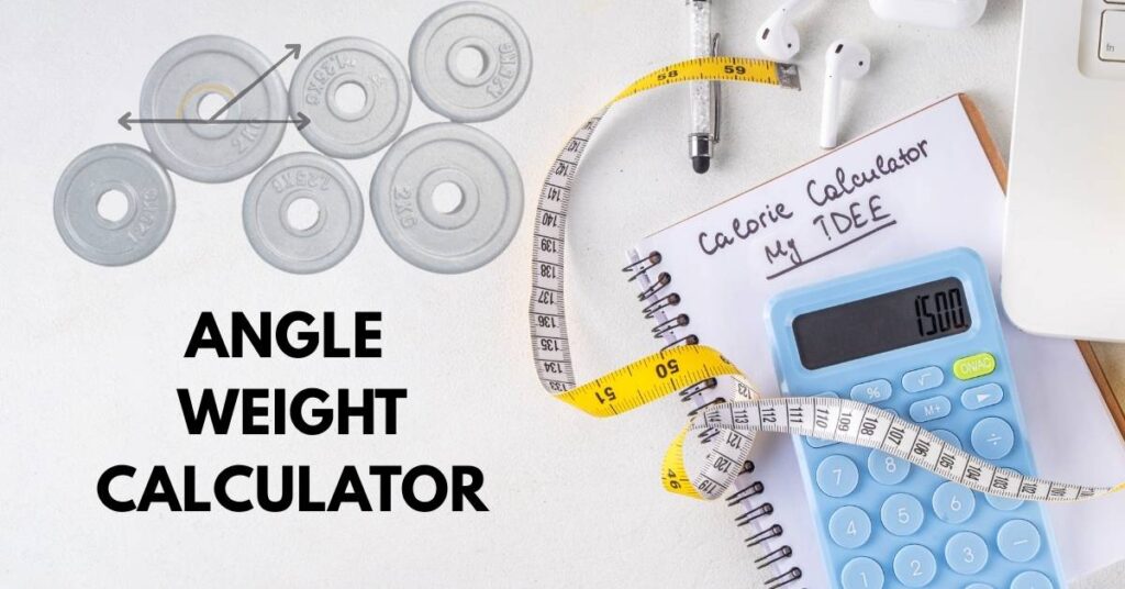 Angle Weight Calculator concept with weights, calculator, and measuring tape on table